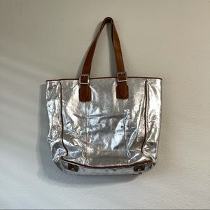Hunter Silver Leather Tote